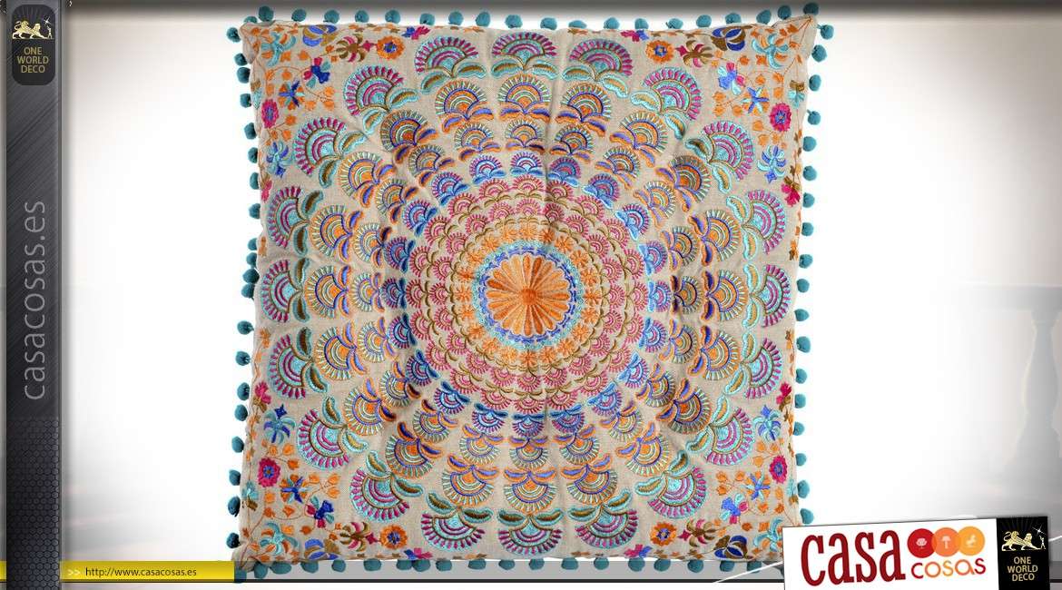 Cojín de algodón acolchado de estilo indio - Mandala multicolor 40 x 40 cm