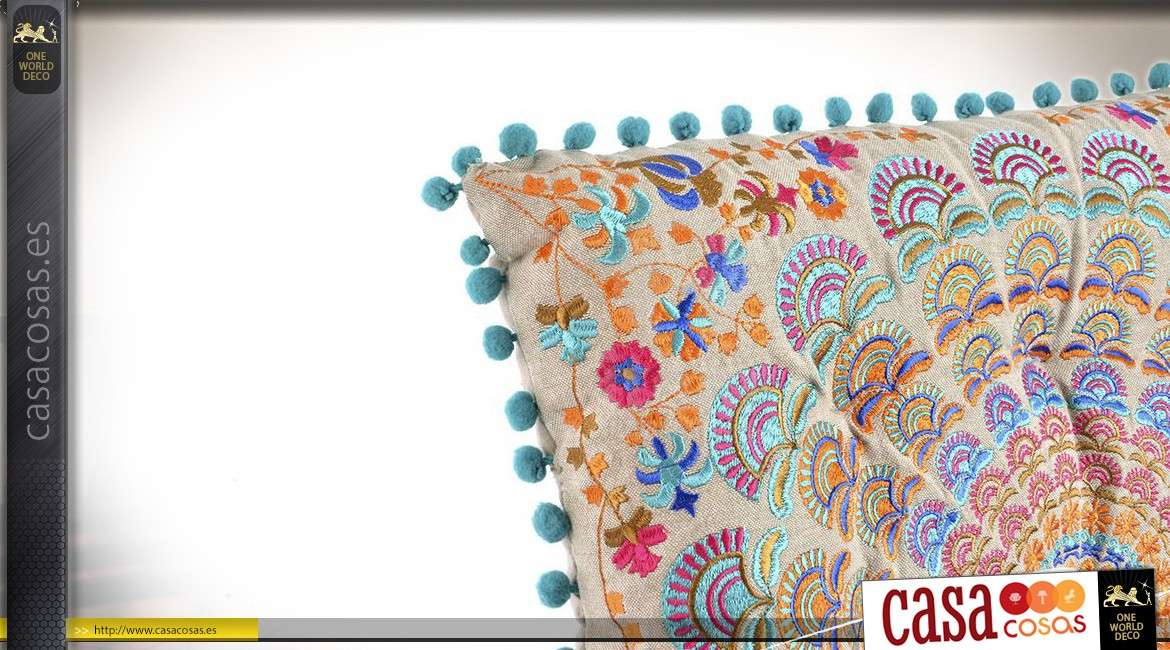 Cojín de algodón acolchado de estilo indio - Mandala multicolor 40 x 40 cm