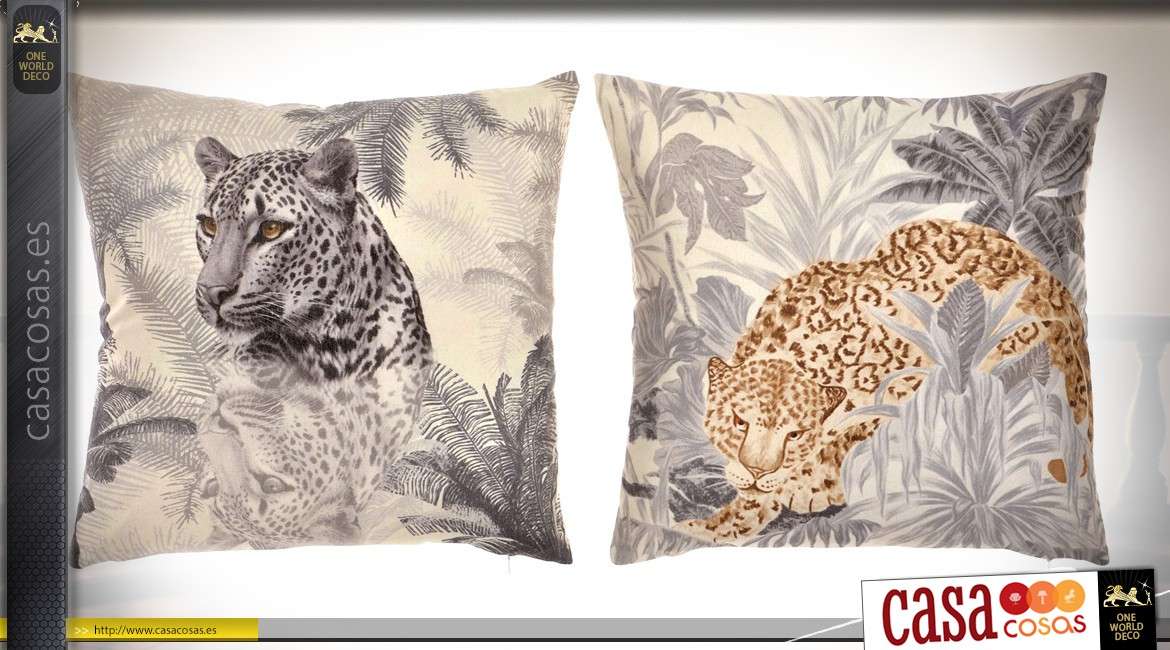 Duo de cojines 40 x 40 cm ilustraciones pantera y leopardo