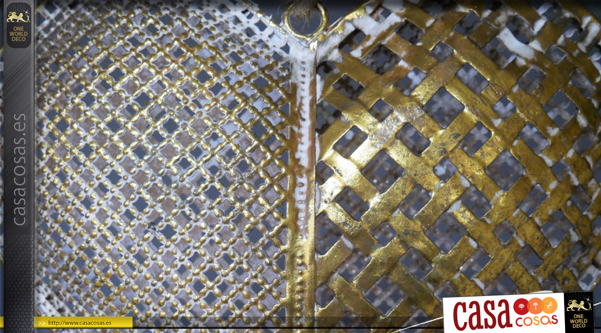 Corazón grande de metal para colgar, acabado dorado y blanqueado, reflejos bronce, 27cm