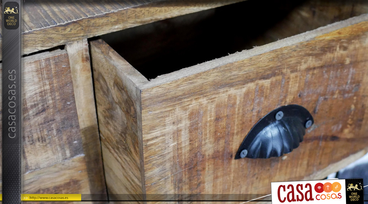 Consola de madera de mango y metal acabado negro antracita, 3 niveles con cajones, 102cm