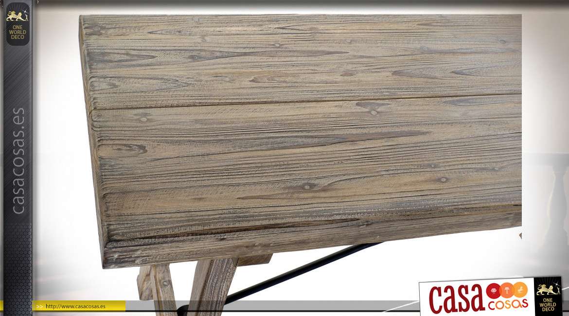Consola de madera de estilo rústico, espiritu chalet forestal con acabado desgastado, 160 cm