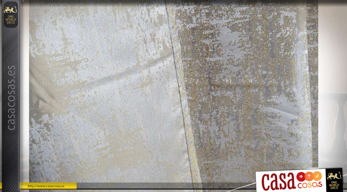 Cortina gruesa de poliéster y algodón, acabado beige con reflejos plateados, ambiente cálido y chic, 140x270cm