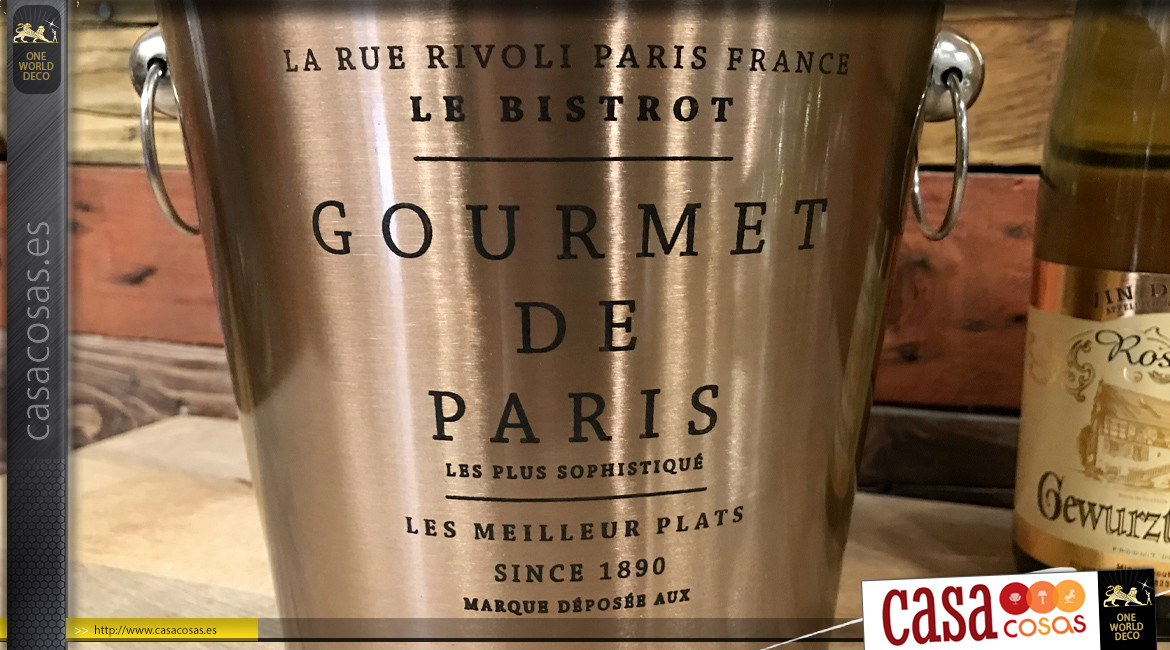 Cubo para champán en acero inoxidable estilo bistro parisino acabado cobre, 22cm