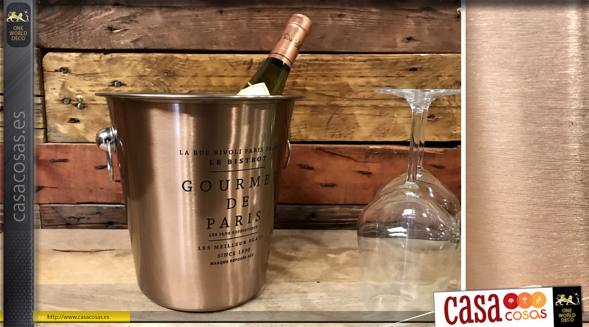 Cubo para champán en acero inoxidable estilo bistro parisino acabado cobre, 22cm
