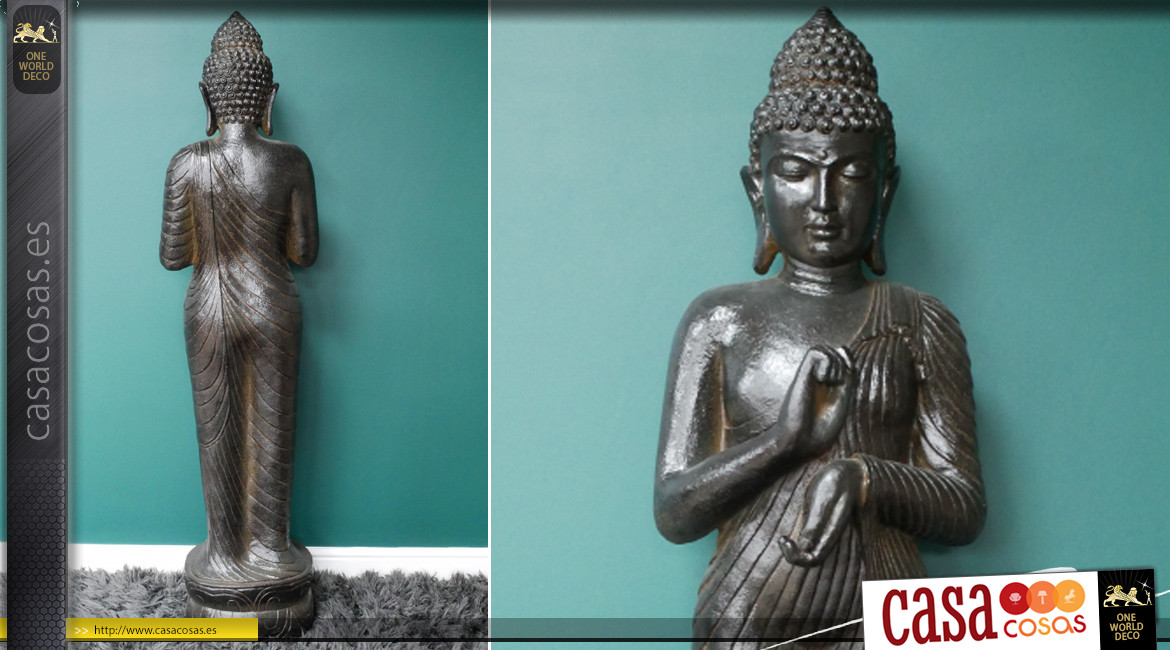 Gran escultura de Buda de 157 cm de altura final, acabado en metal envejecido