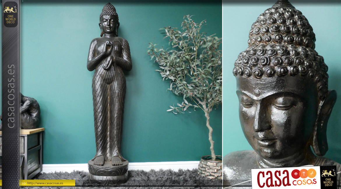 Gran escultura de Buda de 157 cm de altura final, acabado en metal envejecido