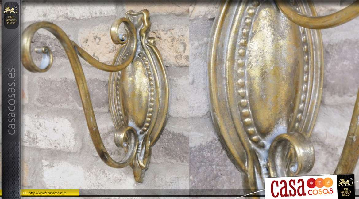 Soporte de pared en metal acabado oro viejo, estilo barroco 27cm