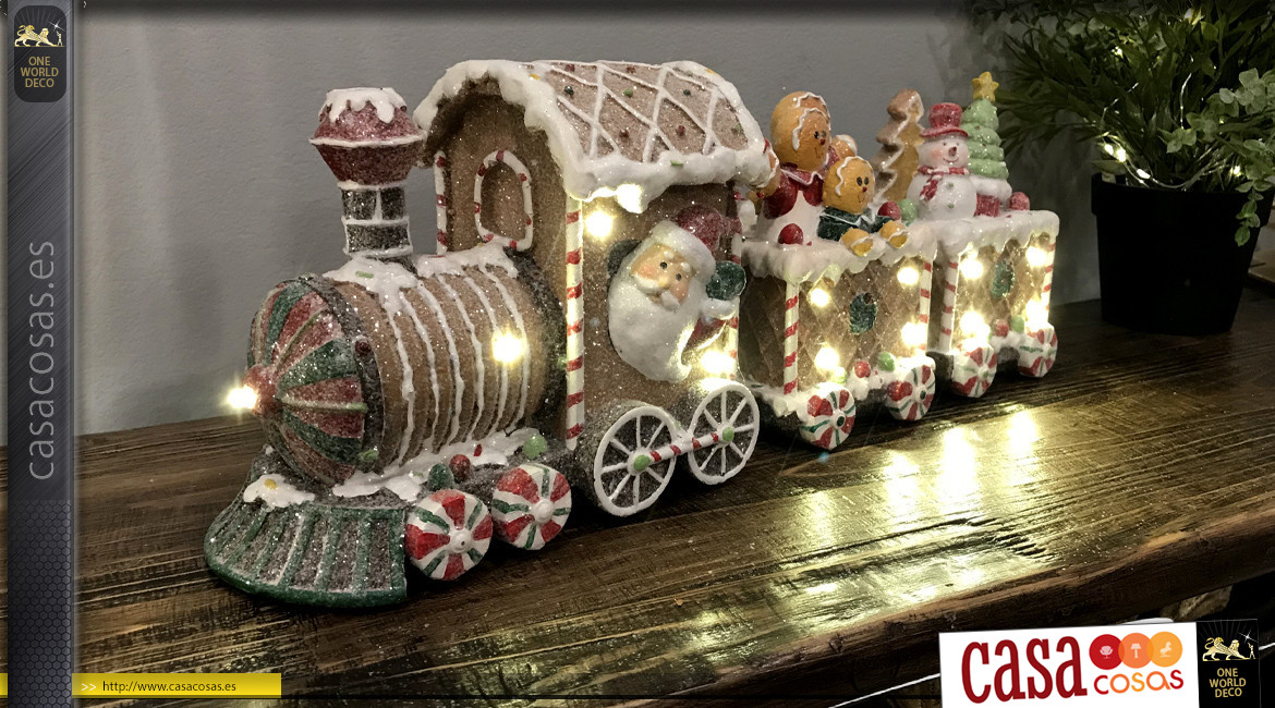 Tren decorativo en resina con iluminación integrada, decoración navideña, 41cm