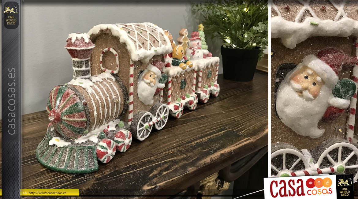 Tren decorativo en resina con iluminación integrada, decoración navideña, 41cm
