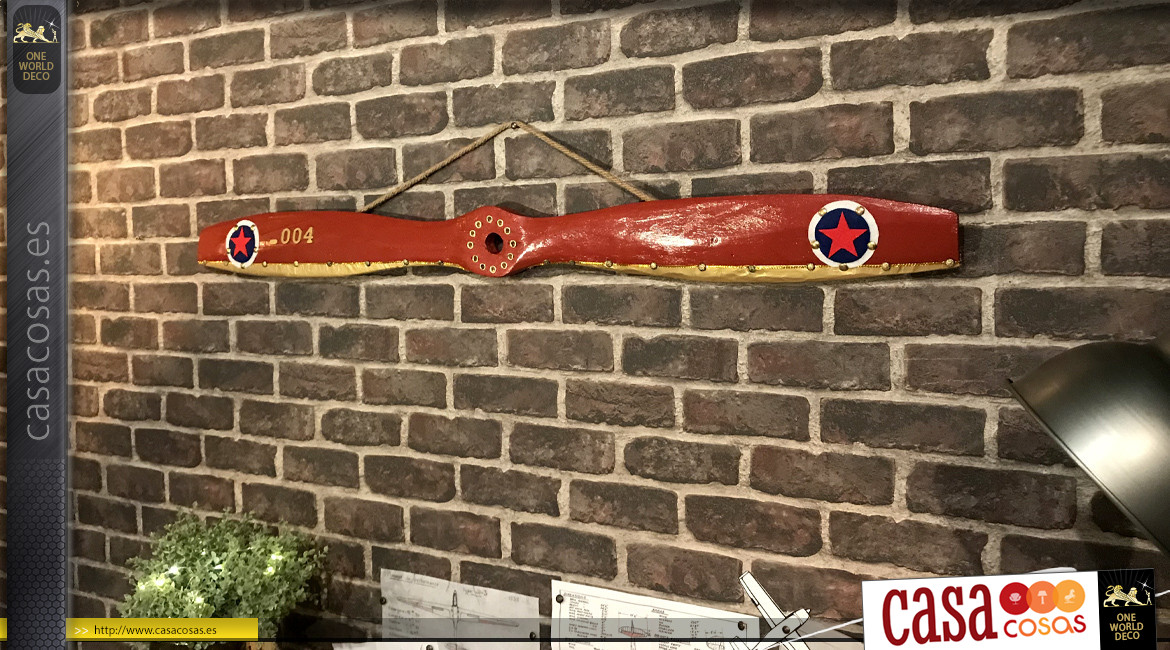 Hélice de avión de madera decorativa, fondo rojo inglés y adornos de metal efecto latón, modelo Royal Aircraft Factory SE5 de 1917, 120cm
