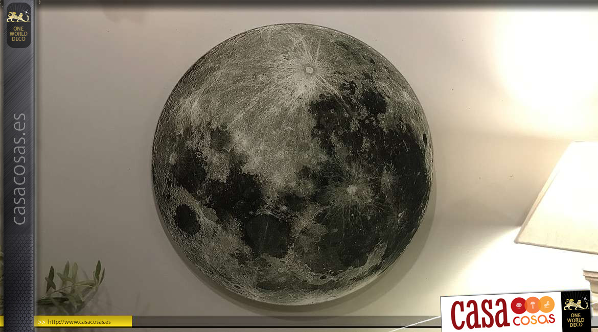 Luna de pared grande vista a través de un telescopio, placa de vidrio para colgar con una foto real de nuestra estrella nocturna, Ø60cm