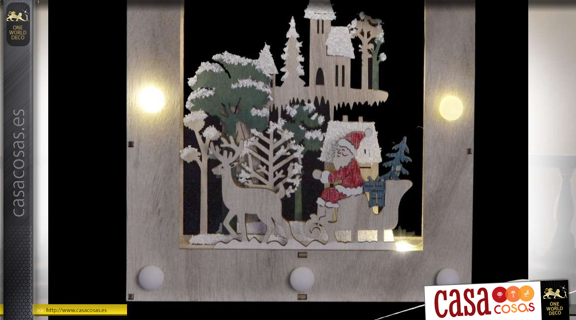Pueblo de madera luminoso sobre el tema de la Navidad, ambiente de invierno, 30 cm