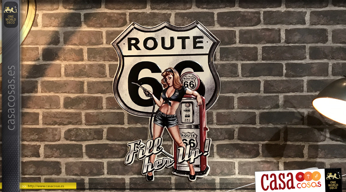 Decoración de pared de metal vintage US Route 66 y pinup 65 cm
