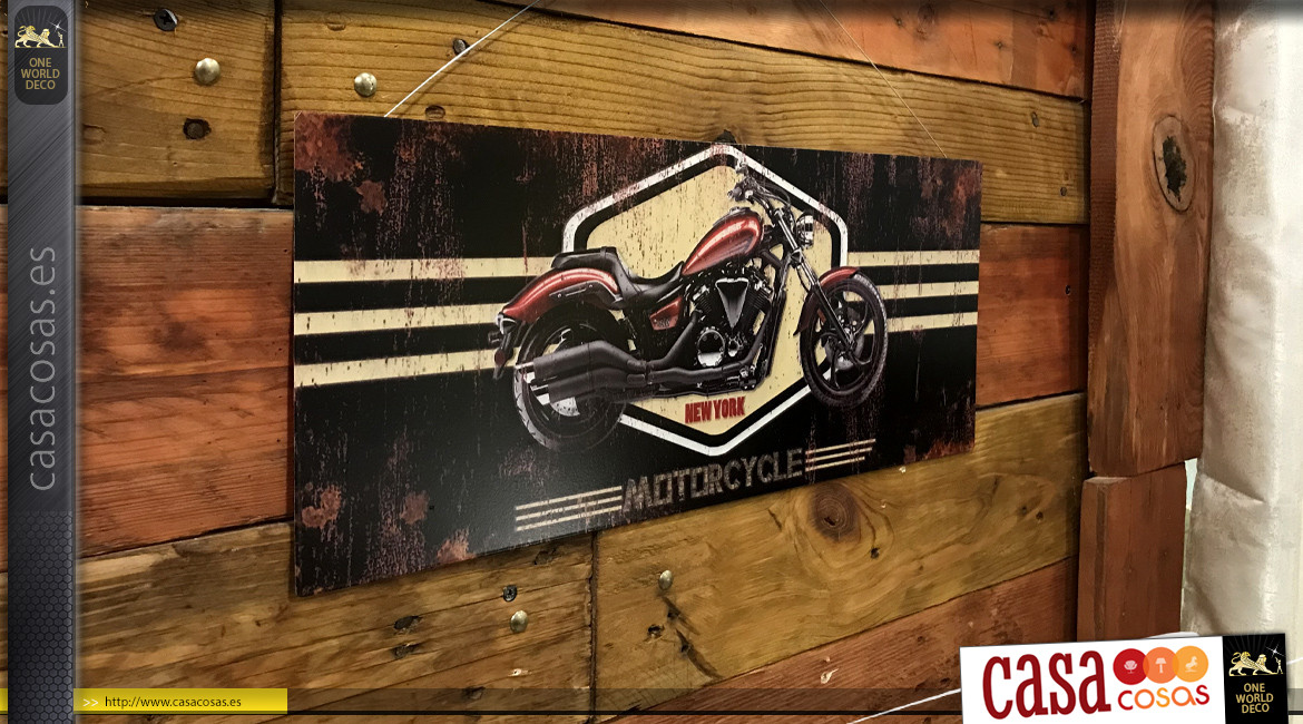 Placa de pared de metal efecto oxidado con estampado de motos, ambiente motero, 50cm