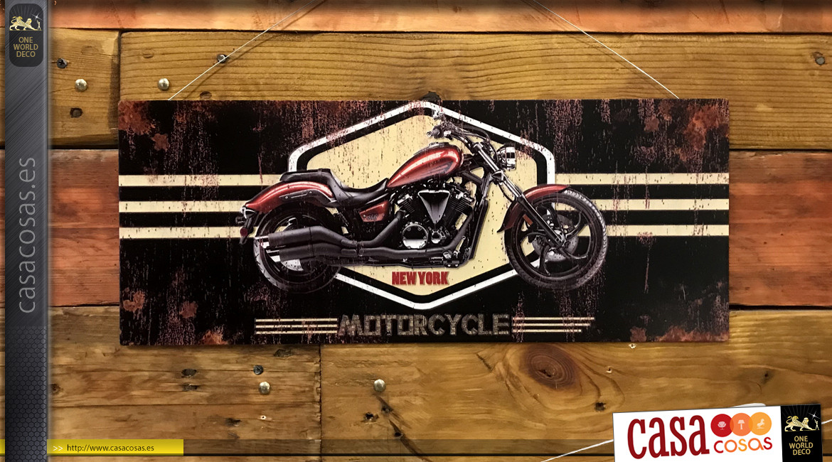 Placa de pared de metal efecto oxidado con estampado de motos, ambiente motero, 50cm
