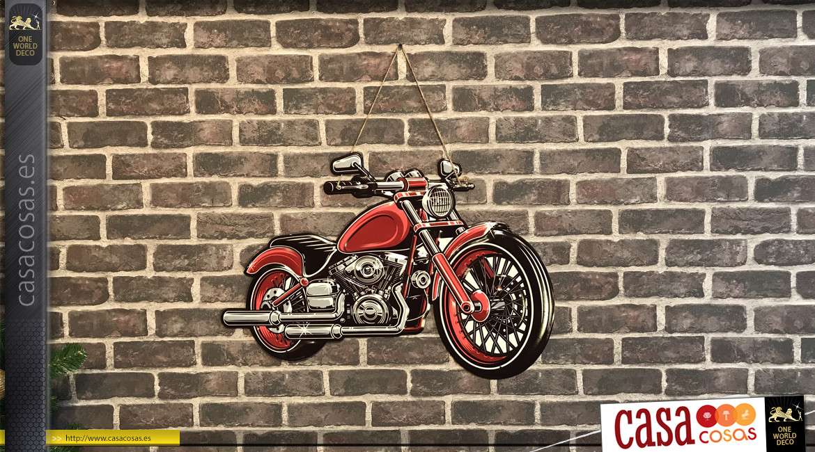Placa de pared grande con forma de moto en acabado rojo antiguo, estilo retro 60, para colgar, 70cm