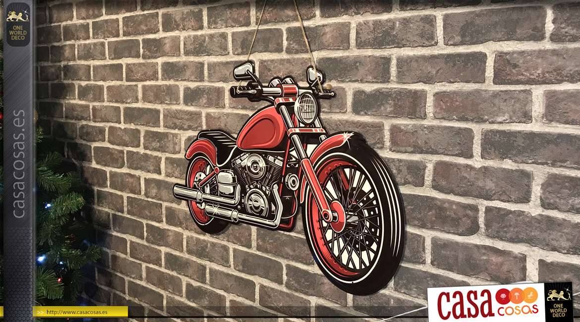 Placa de pared grande con forma de moto en acabado rojo antiguo, estilo retro 60, para colgar, 70cm