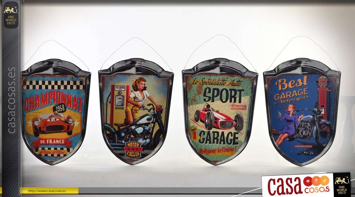 Conjunto de 4 escudos decorativos tema de metal competencia automotriz