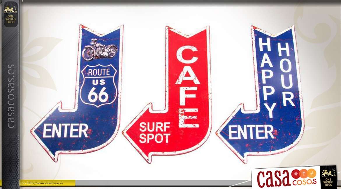 Flechas de decoración de pared retro Route 66, Surf Spot y Happy Hour