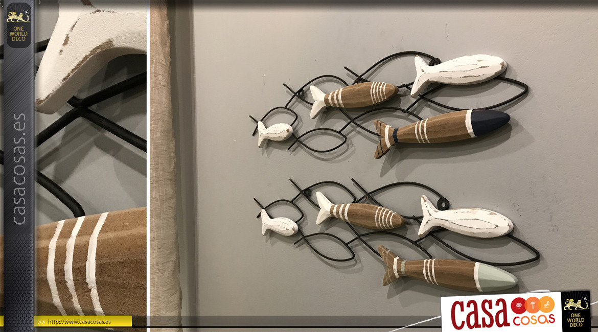 Set de 2 adornos de pared de metal, representación de bancos de peces para colgar, 60cm