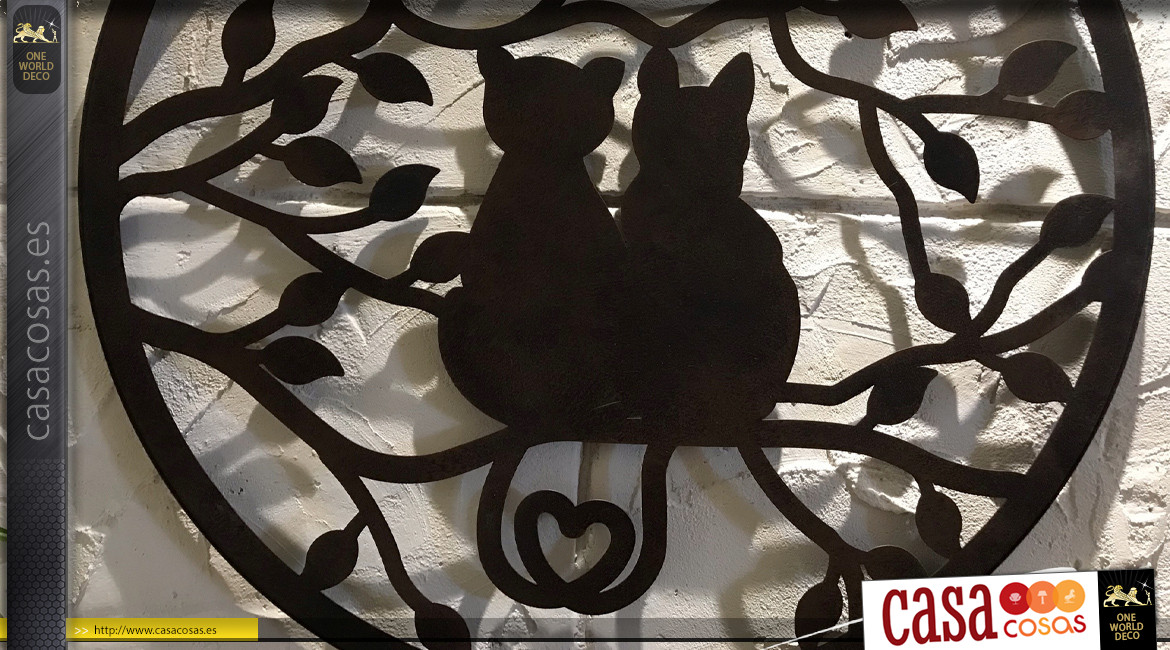 Gatitos, decoración de pared de metal con 2 gatos en una rama, Ø50cm
