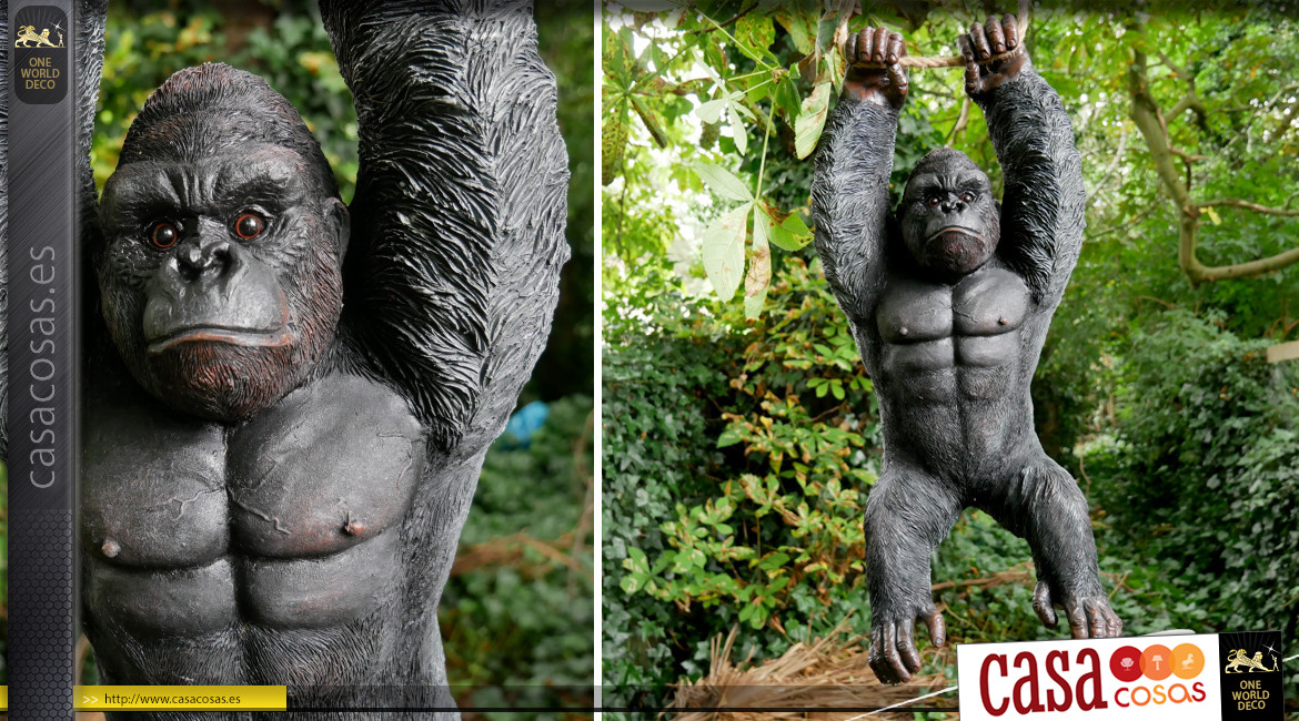 Gorila de resina para colgar, decoración realista con cuidados acabados, 62cm