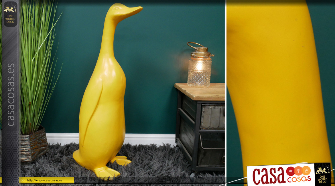 Furious, gran escultura de pato en resina acabado amarillo mimosa, ambiente campestre moderno, 92cm