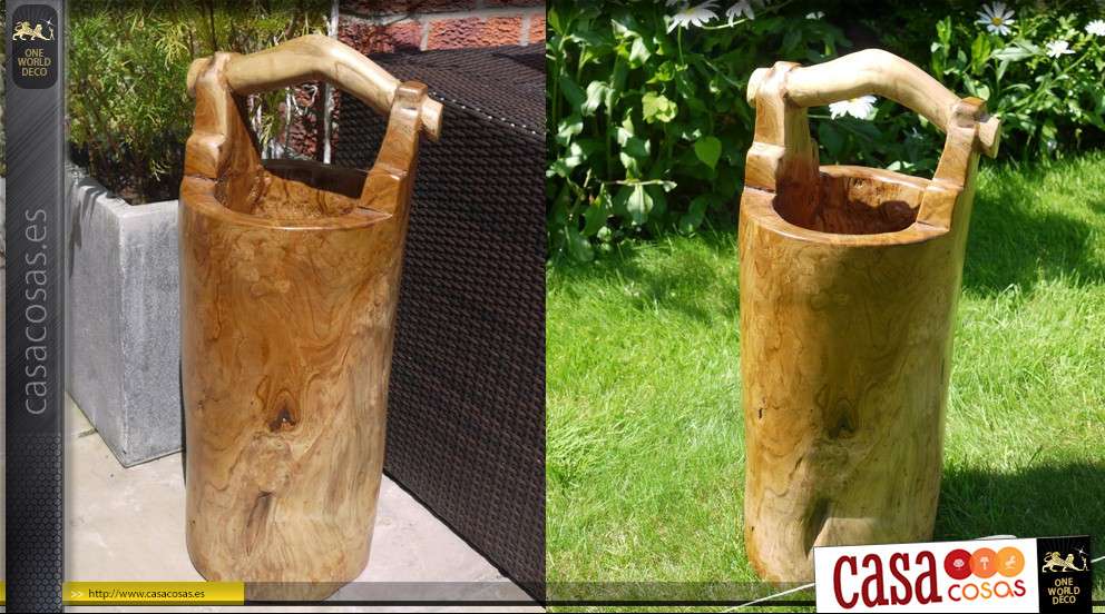 Cubo de jardín de madera maciza tallada