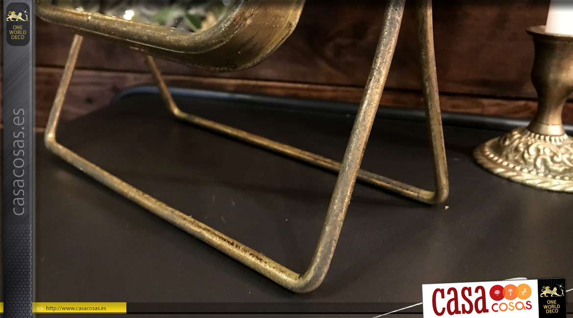 Espejo de mesa de metal, forma rectangular inclinable, acabado dorado antiguo, ambiente retro de 38 cm