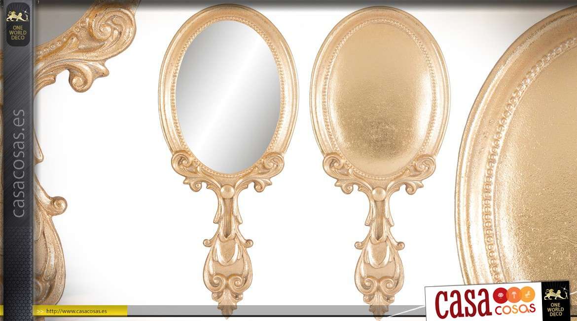 Espejo de mano en acabado barroco dorado 24 cm