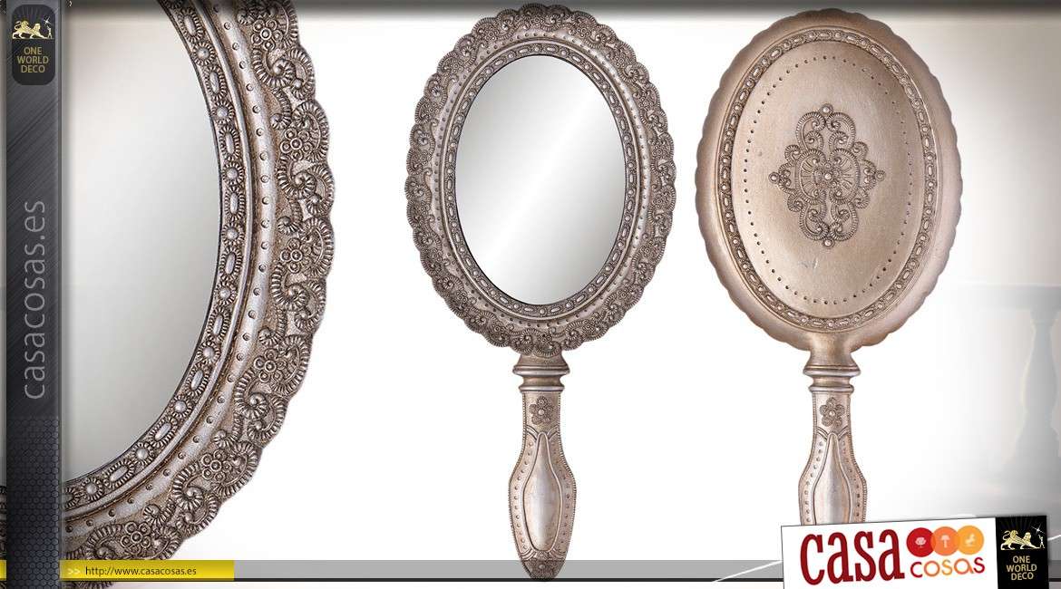 Espejo de mano oval plata estilo barroco 25 cm