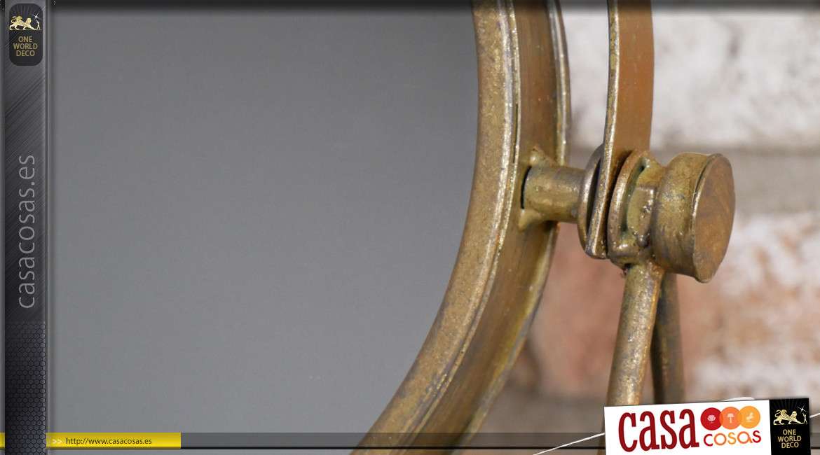 Espejo de mesa de metal, forma circular, acabado bronce antiguo, espíritu retro 31cm de altura