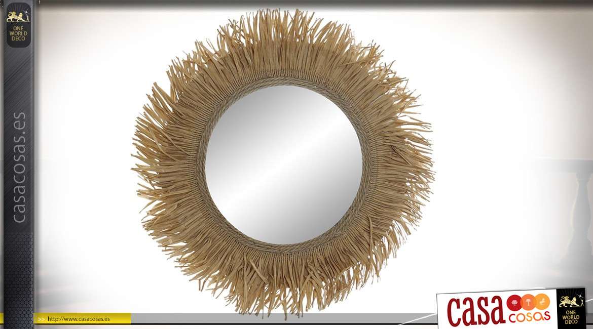 Espejo redondo, espíritu natural con marco de cuerda, 46cm de diámetro