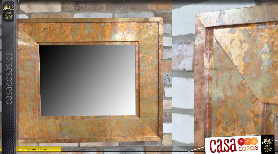 Espejo rectangular con estructura de metal de estilo industrial, efecto cobre 91cm