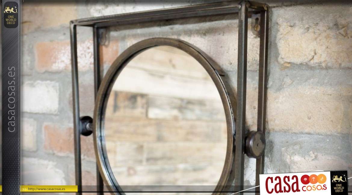 Espejo industrial con tres espejos circulares acabado bronce antiguo 90 cm