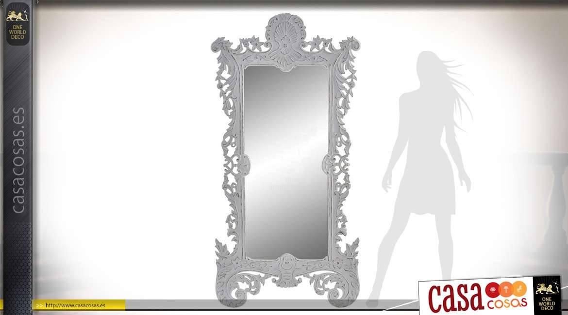 Gran espejo barroco y romántico pátina blanca en los viejos 180 cm.