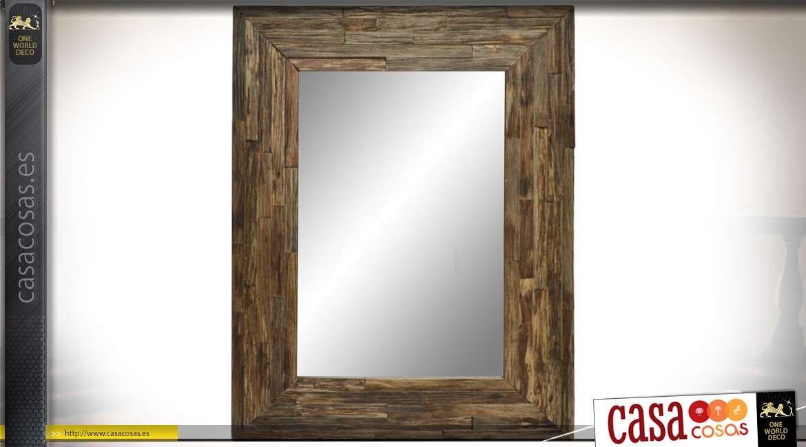 Espejo de pared rectangular de madera reciclada envejecida estilo rústico 101.5 cm