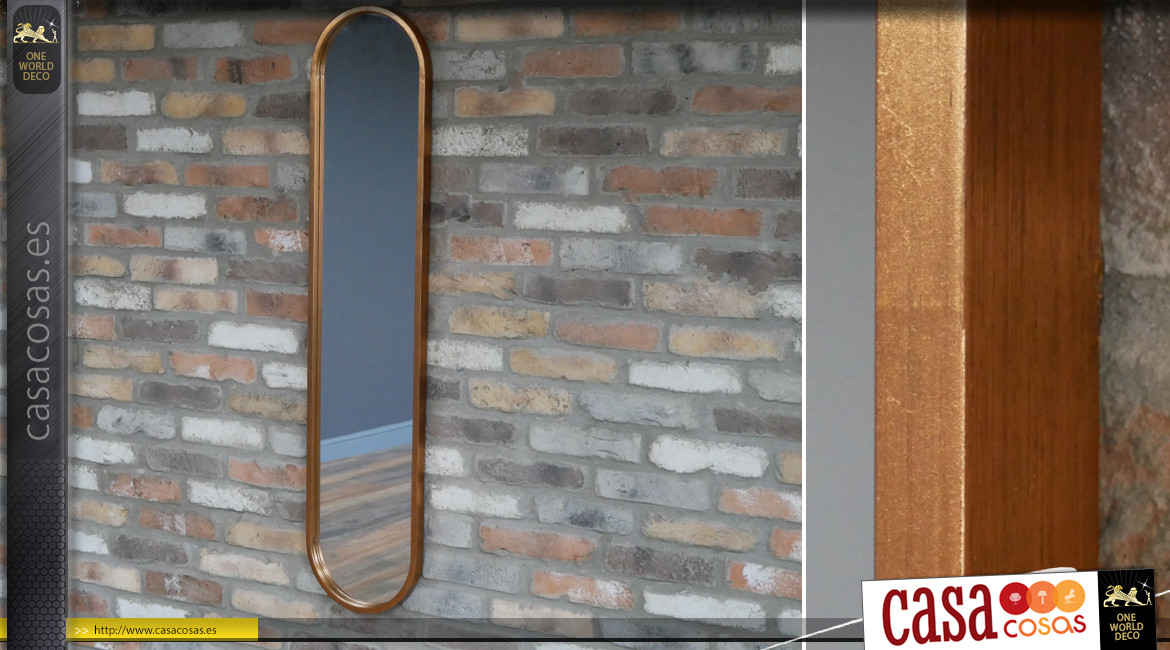 Espejo ovalado grande con marco acabado de cobre antiguo, ambiente de industria antigua, 130 cm