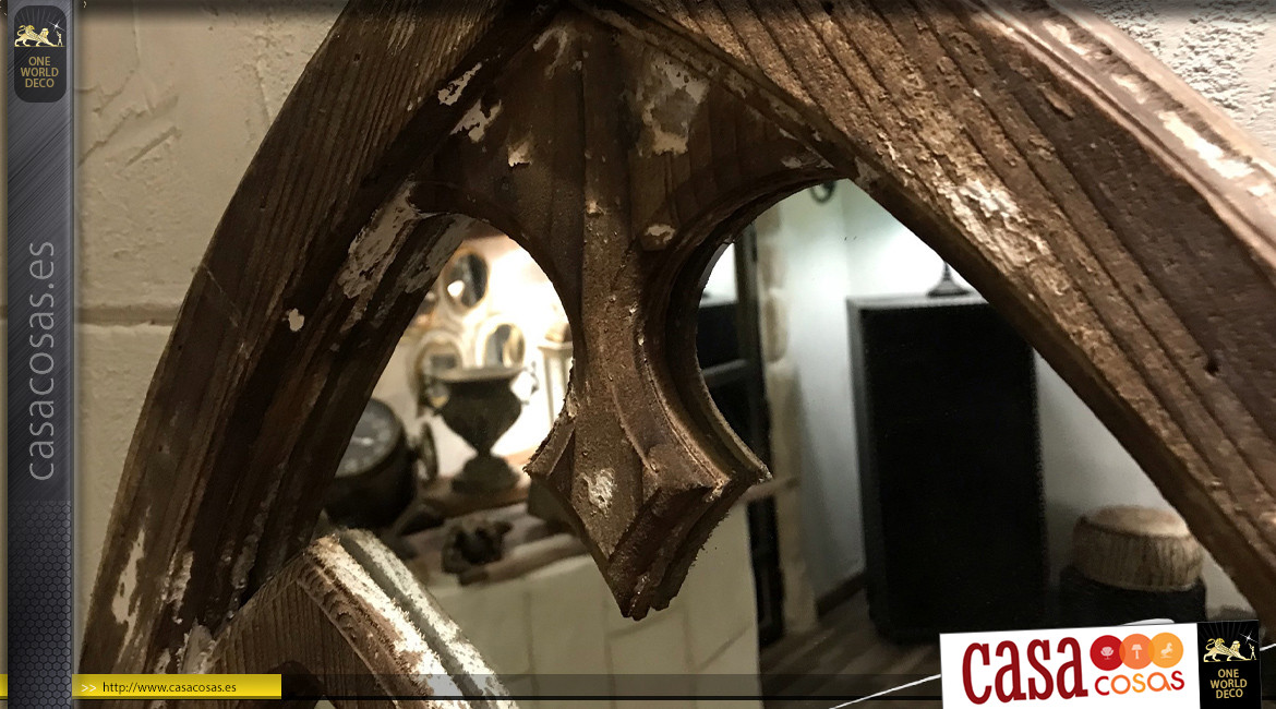 Espejo catedral de madera acabado envejecido con forma ojival, 75cm