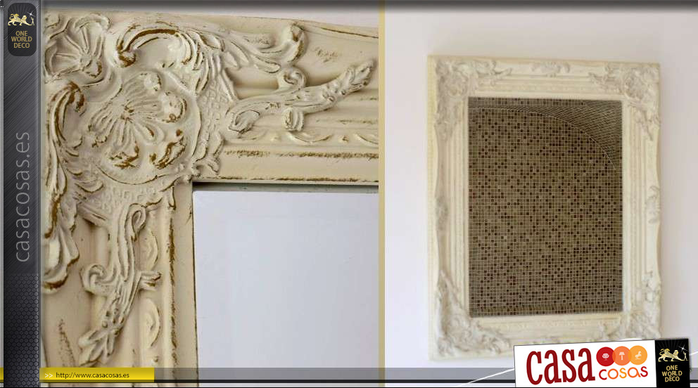 Espejo de estilo antiguo beige pátina crema envejecida 52 x 42 cm