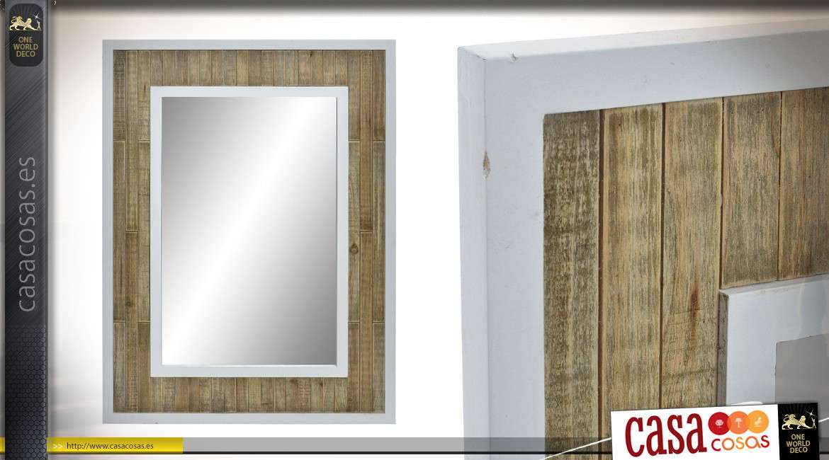 Espejo de madera, madera blanca y natural de estilo moderno, doble marco 80cm