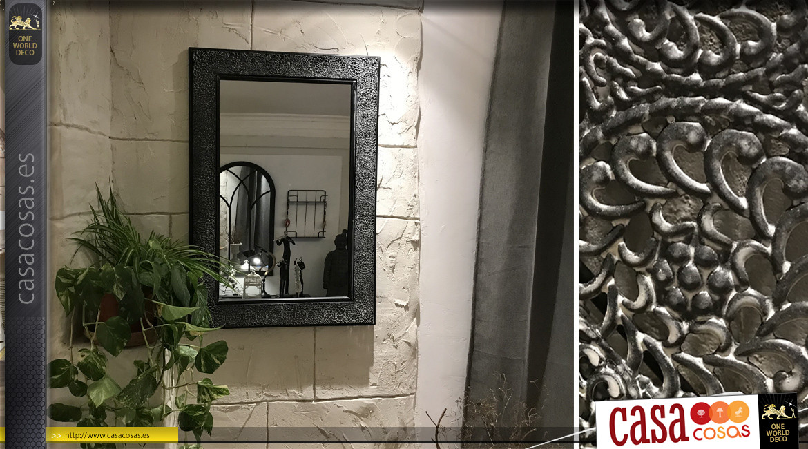 Espejo de metal para exteriores, marco estilo moucharabieh con acabado gris negro antiguo, 90 cm