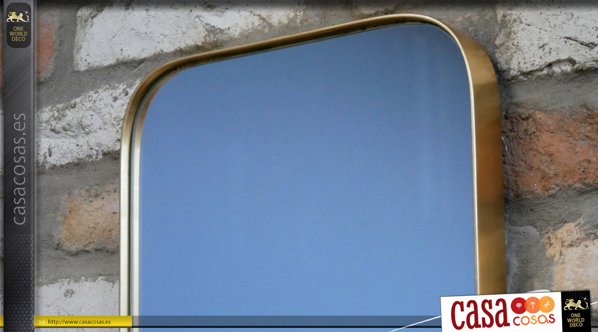 Espejo de pared cuadrado con estructura de metal dorado efecto latón antiguo, 30x30cm