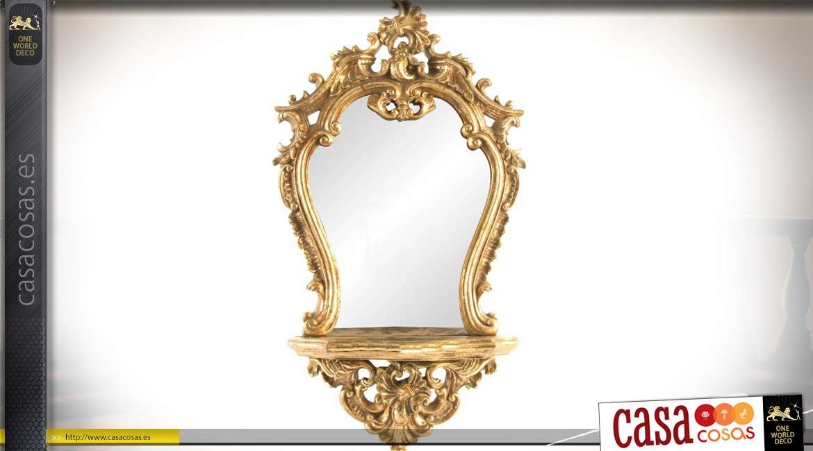 Espejo de pared dorado barroco con estante consola 68 cm