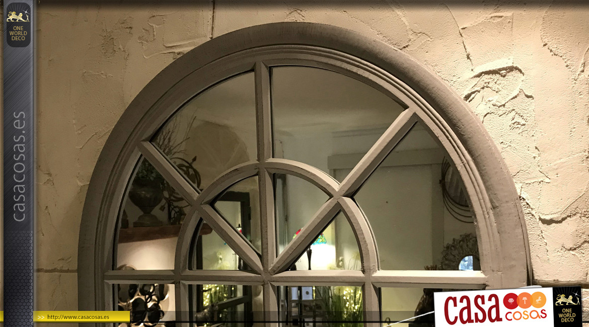 Espejo en forma de gran ventana redondeada pátina gris antiguo, 130cm