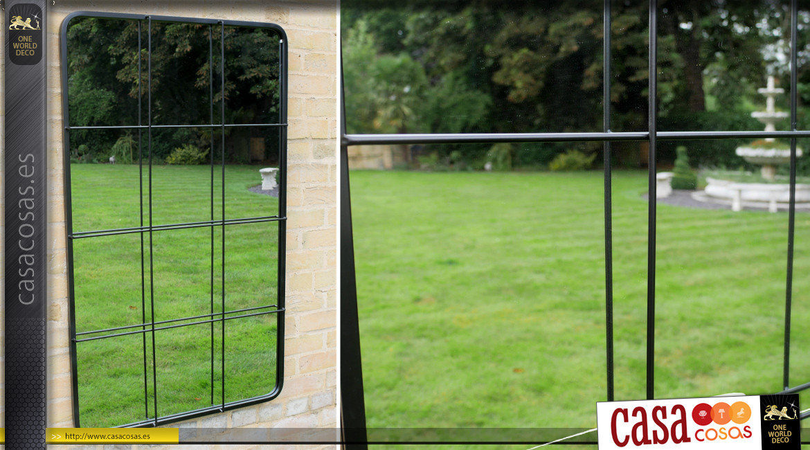 Espejo rectangular grande de metal acabado negro antracita, estilo ventana 12 cuadrados, 125 cm