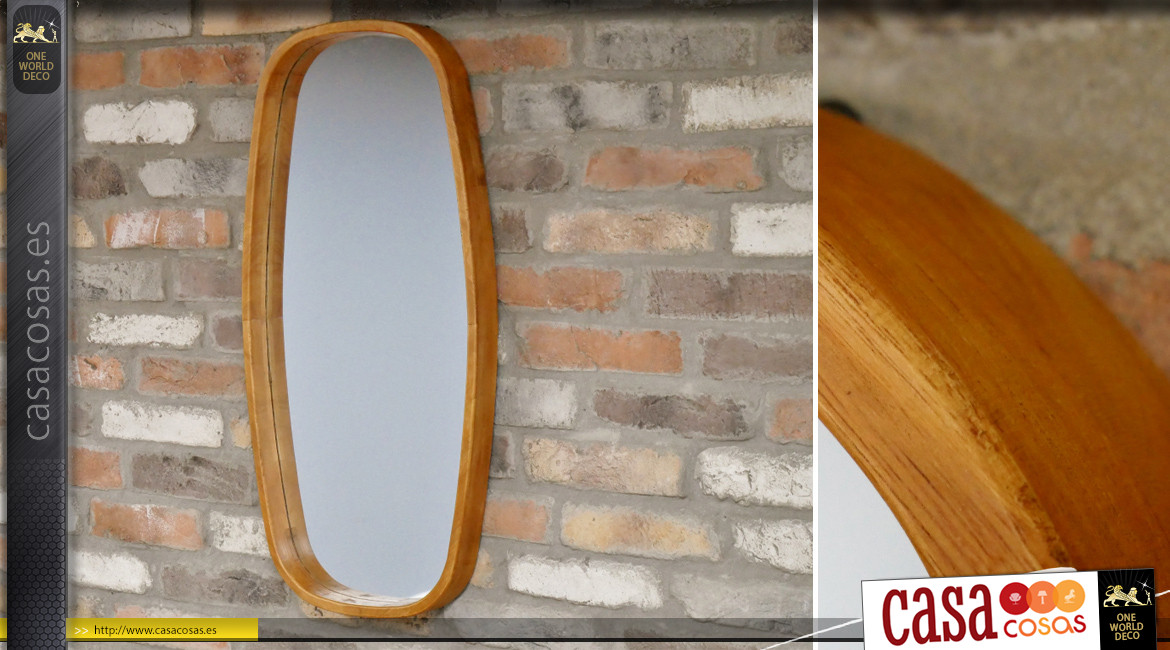 Espejo rústico moderno con marco de madera de caucho, forma ovalada, 80 cm