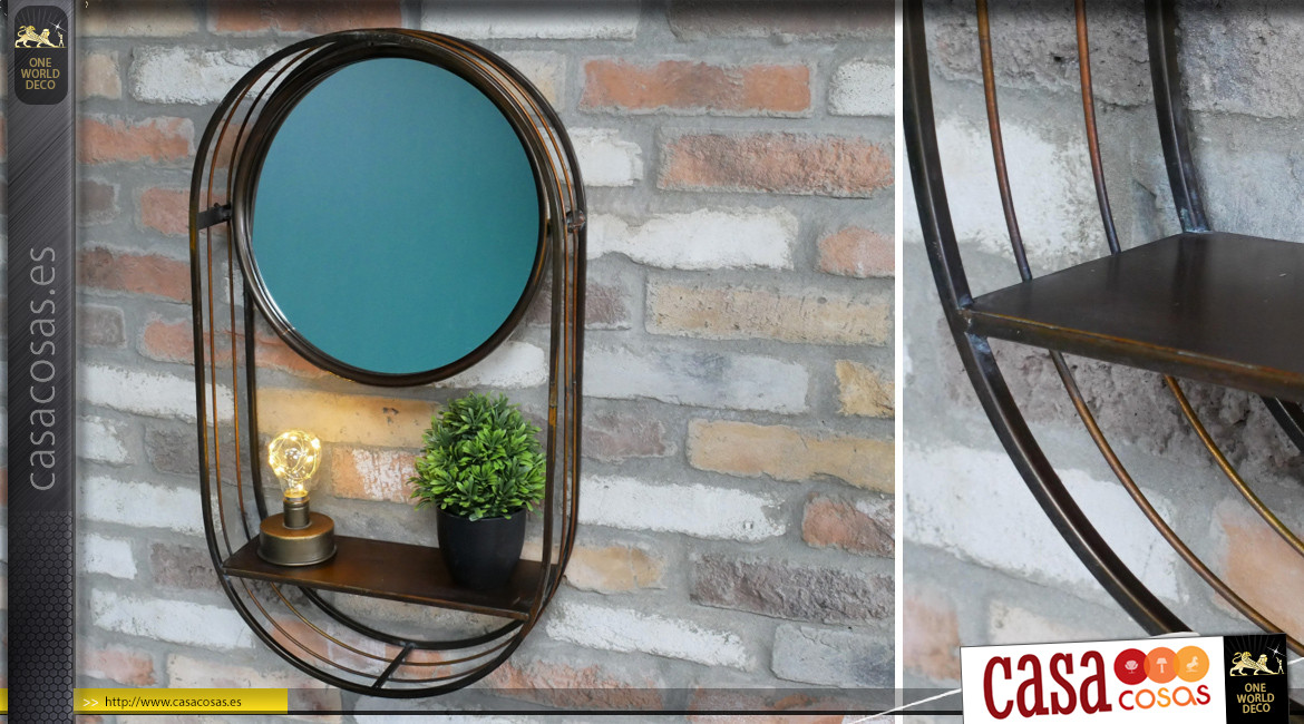 Espejo de pared de metal antracita con balda lateral, basculante, para baño o recibidor, 70cm