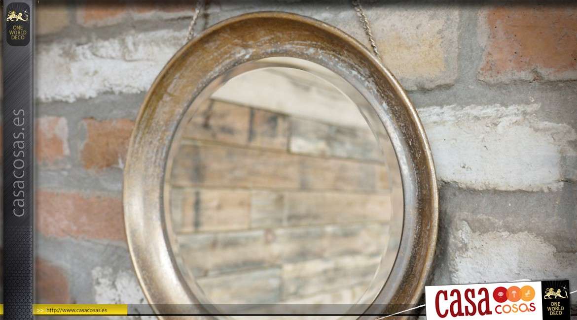 Espejo redondo colgante de metal, acabado cobre antiguo Ø 31 cm